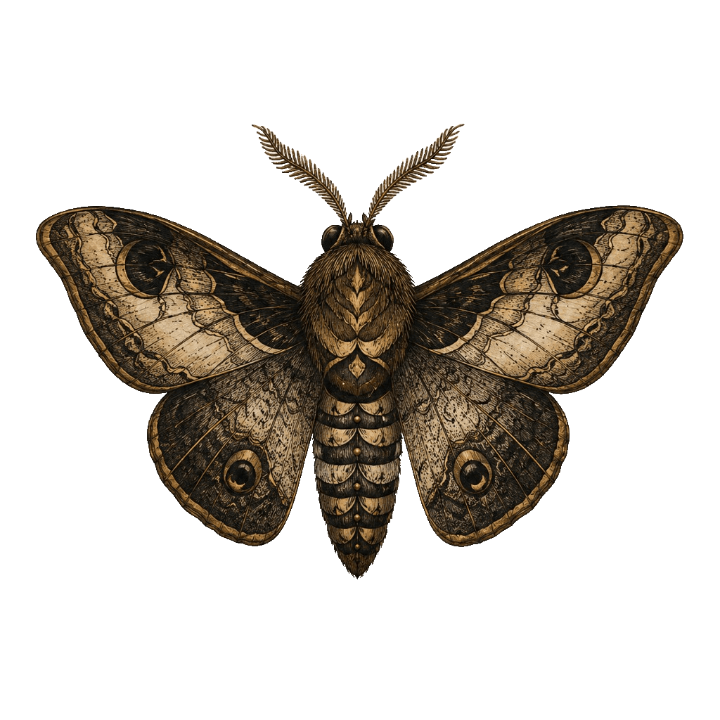 A hand-inked natural-history moth specimen.